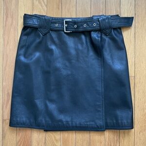 Club Monaco Black Leather Skirt Belted Size 2 Punk Goth Glam